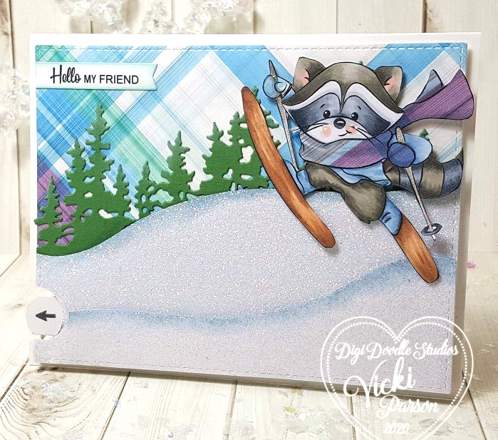 Skiing Bandit Raccoon Digi Stamp