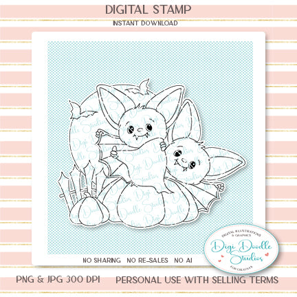 Batty Bats Halloween Digi Stamp