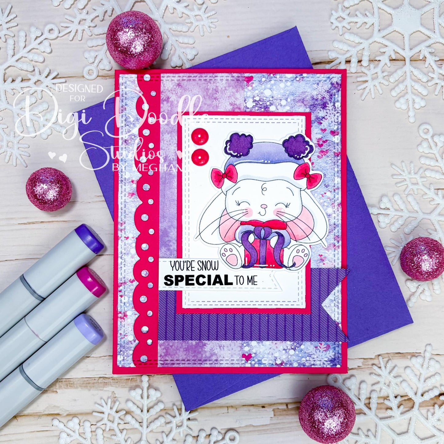 Cherry Peppermint Winter Bunny Digi Stamp