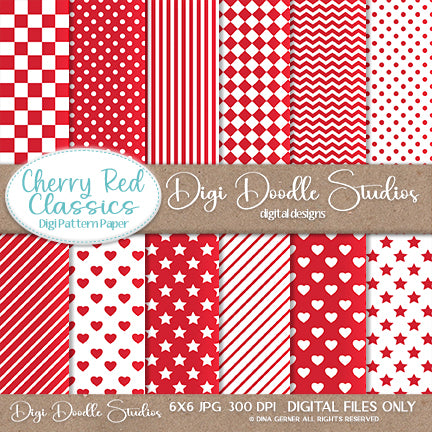 Cherry Red Classics Digi Doodles 6x6 Digi Paper Pack