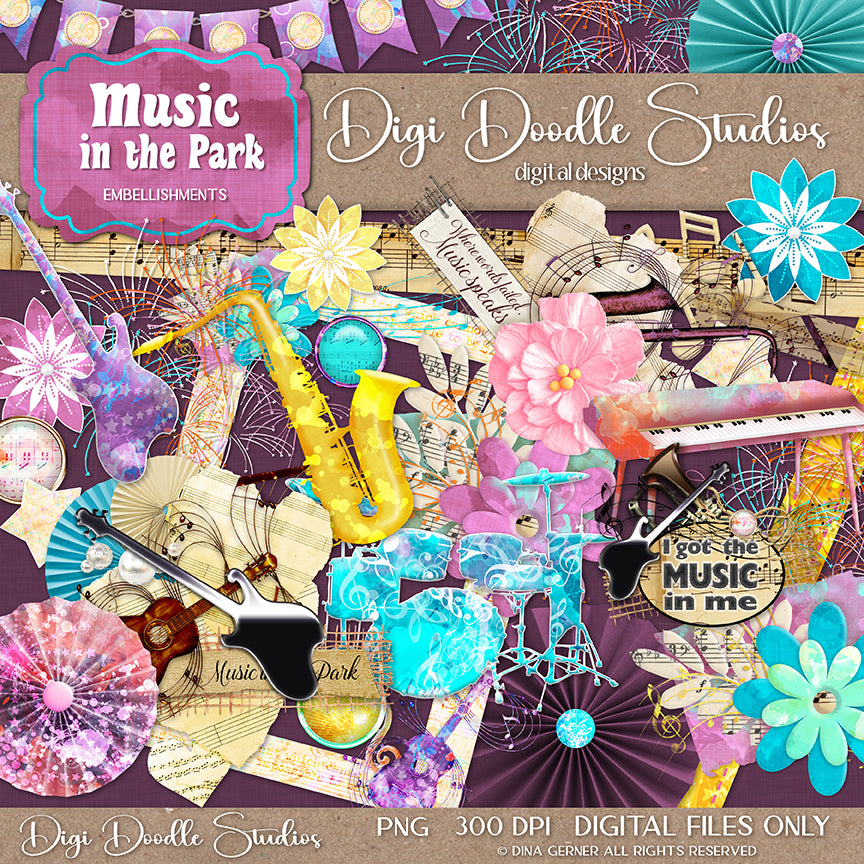 Music in the Park Digital Scrapbook Embellishments Kit