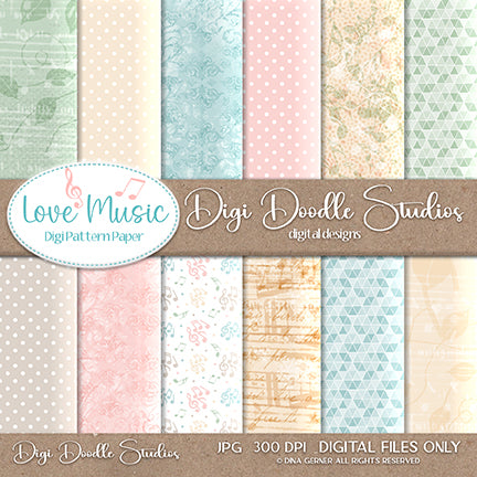 Love Music Digi Doodles 6x6 Digi Paper Pack