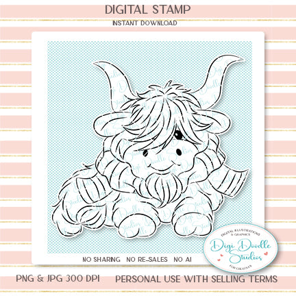 Highland Finn Scottish Highland Cow Digi Stamp