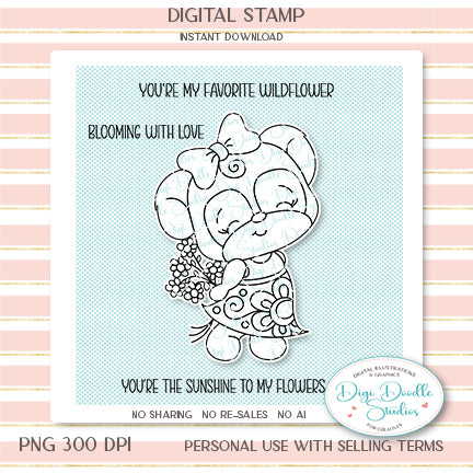 Paisley Daisy Panda Digi Stamp