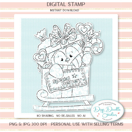 Penguin Wobbles Special Delivery Digi Stamp