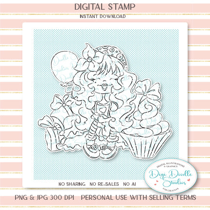 Rosie Cupcake Birthday Digi Stamp
