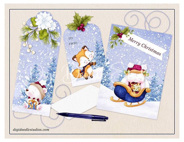 Furry & Bright Whimsical Winter Holiday Critters & Seasonal Florals