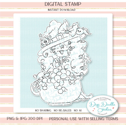 Witch Raven Halloween Digi Stamp