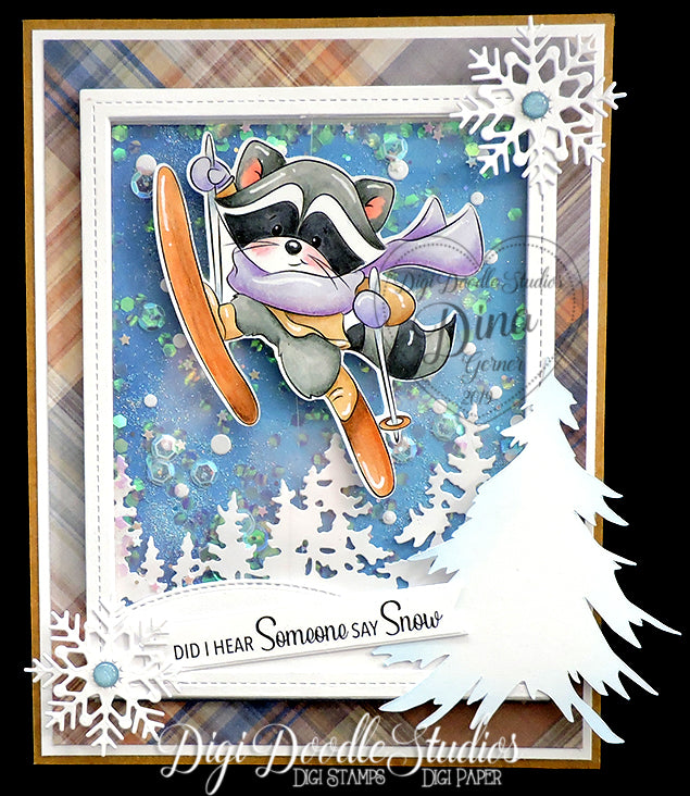 Skiing Bandit Raccoon Digi Stamp