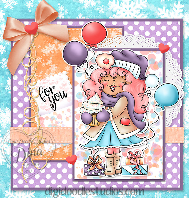 Candy Cupcake Winter Birthday Digi Stamp