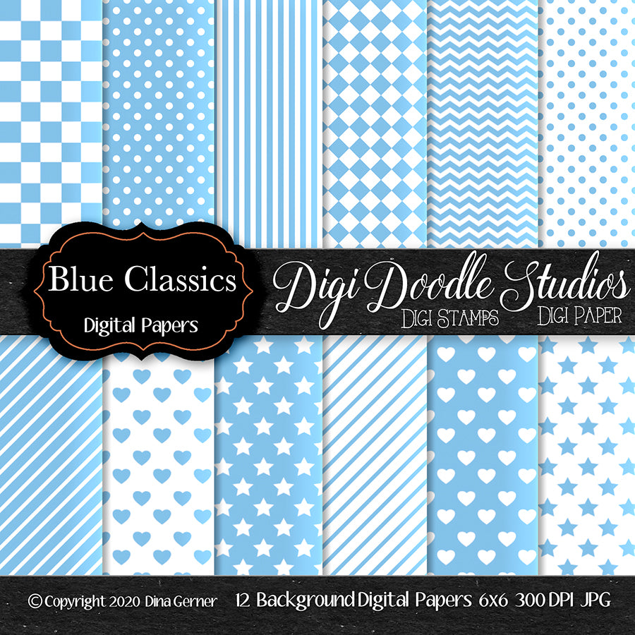 Blue Classics Digi Doodles Digi Paper Pack