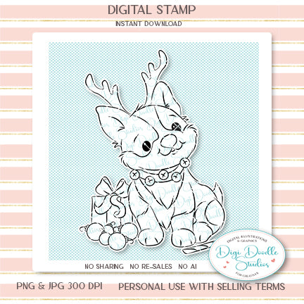 Auggie Corgi Christmas Puppy Digi Stamp
