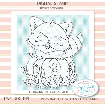 Ricki Raccoon & Pumpkin Digi Stamp