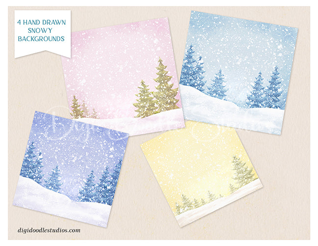 Furry & Bright Whimsical Winter Holiday Critters & Seasonal Florals