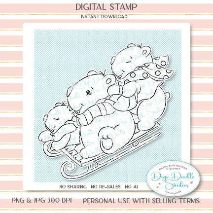 Beary Fun Sleigh Ride Digi Stamp