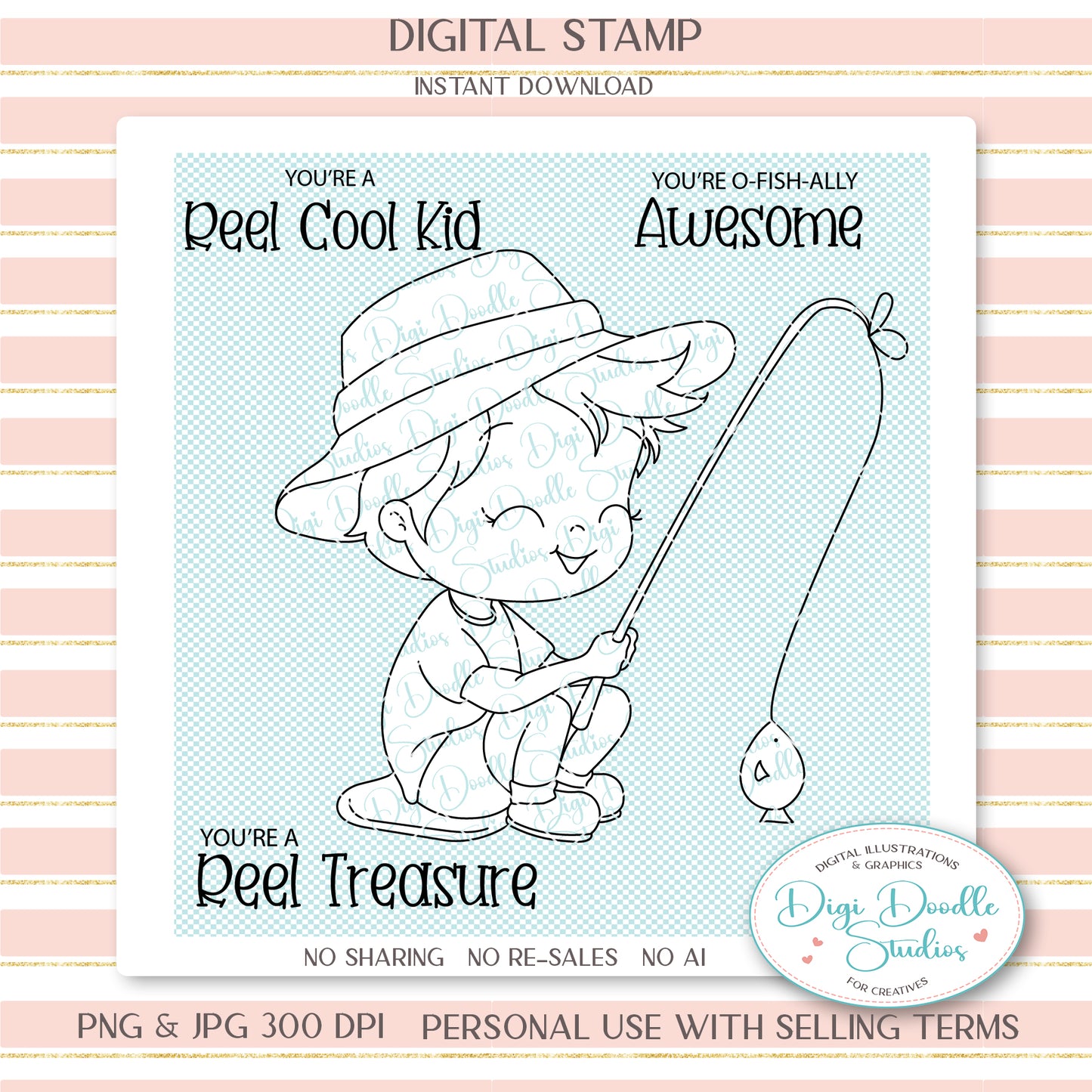 Benny Bluegill Fisherboy Digi Stamp