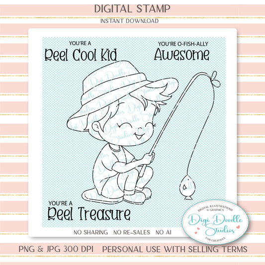 Benny Bluegill Fisherboy Digi Stamp