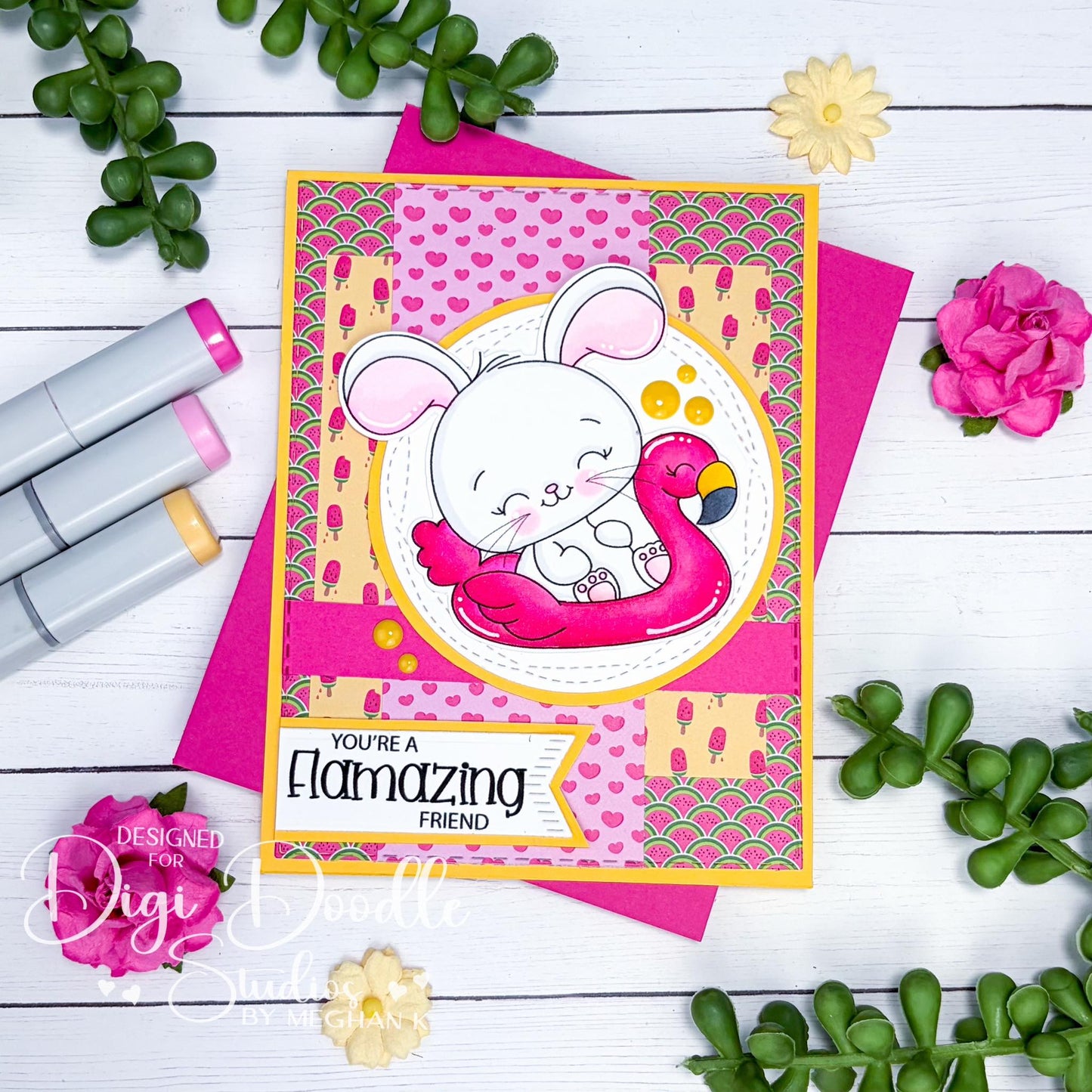 Flamingo Flo Bunny Digi Stamp