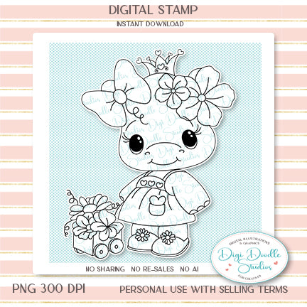 Buttercup Hippo Wagon Digi Stamp