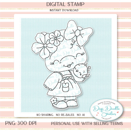 Buttercup Hippo & Birdie Digi Stamp