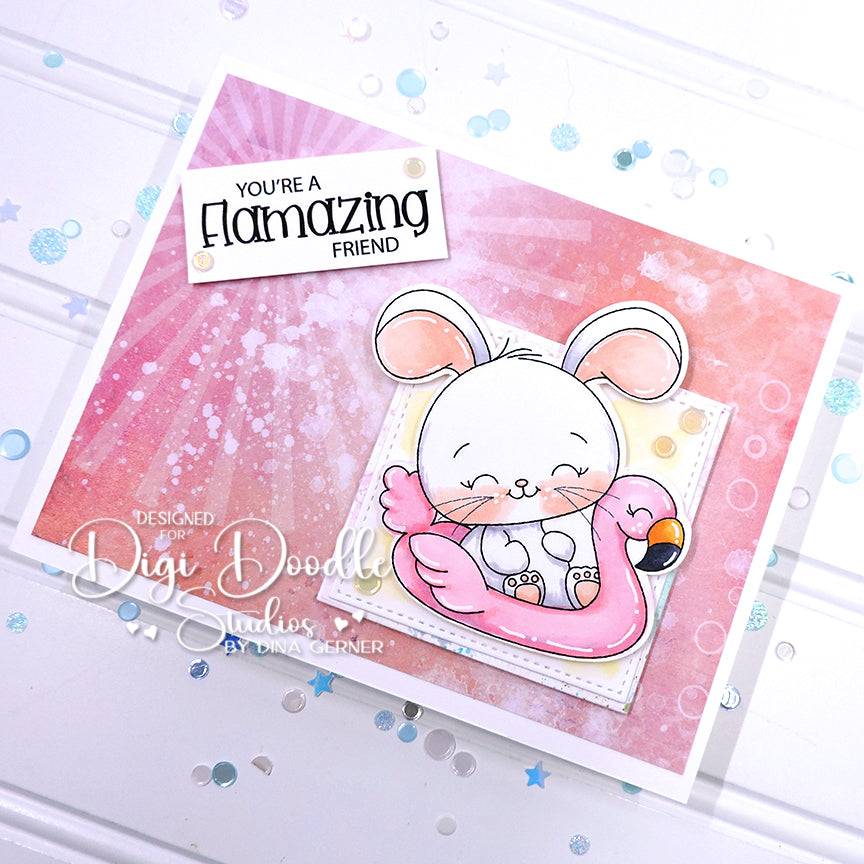Flamingo Flo Bunny Digi Stamp