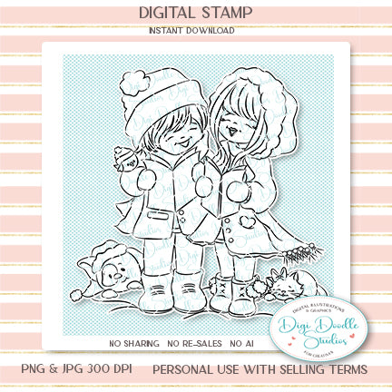 Christmas Carolers Digi Stamp