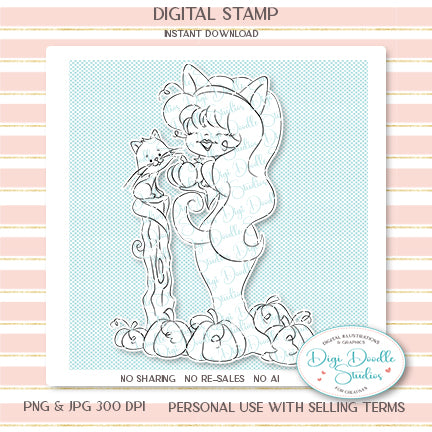 Catrina Pussycat Halloween Digi Stamp