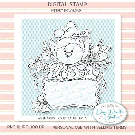 Chipper Tweets Winter Christmas Tag Digi Stamp