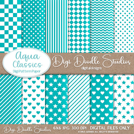 Aqua Classics Digi Doodles Digi Paper Pack