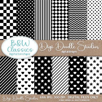 B & W Classics Digi Doodles Digi Paper Pack