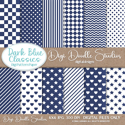 Dark Blue Classics Digi Doodles 6x6 Digi Paper Pack