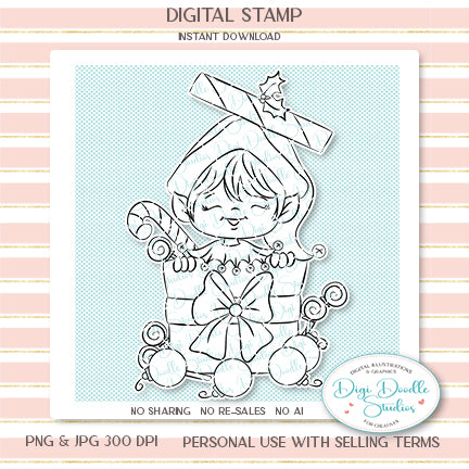 Elf Gift Surprise Digi Stamp
