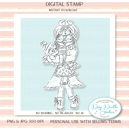 Emma & Puddles Winter Christmas Digi Stamp