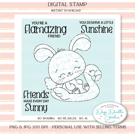 Flamingo Flo Bunny Digi Stamp