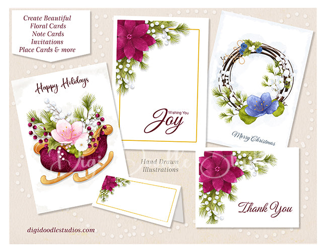 Furry & Bright Whimsical Winter Holiday Critters & Seasonal Florals