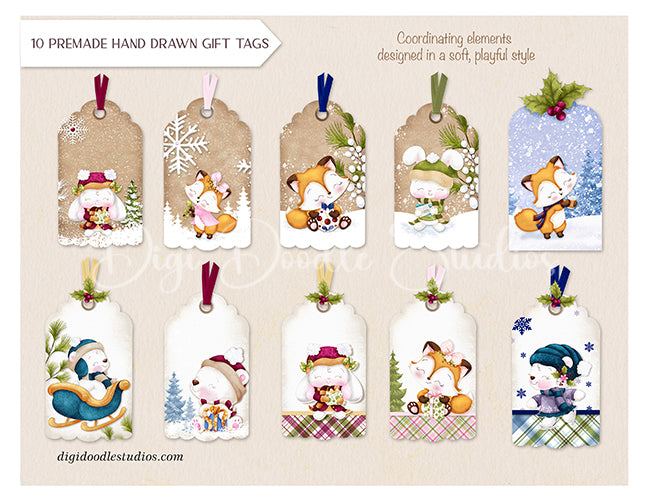 Furry & Bright Whimsical Winter Holiday Critters & Seasonal Florals