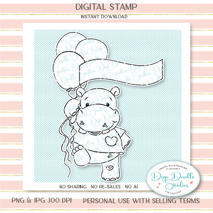 Hadley Hippo's Happy Wishes Digi Stamp