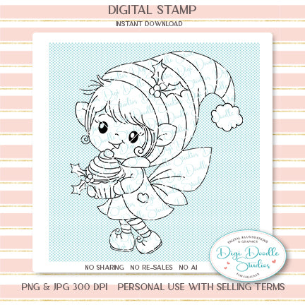 Holly Cupcake Fairy Elf Digi Stamp