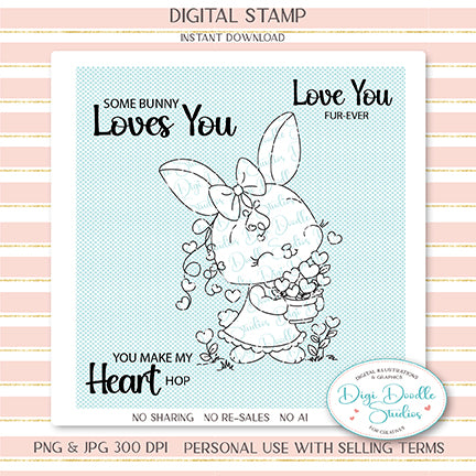 Peaches Valentine Bunny Digi Stamp