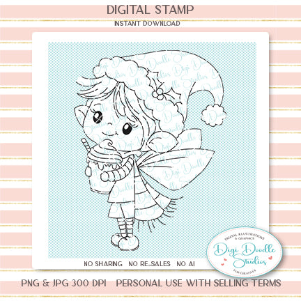 Peppermint Kringle Fairy Elf Digi Stamp