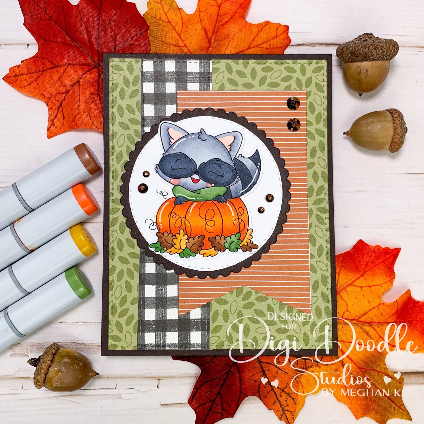 Ricki Raccoon & Pumpkin Digi Stamp