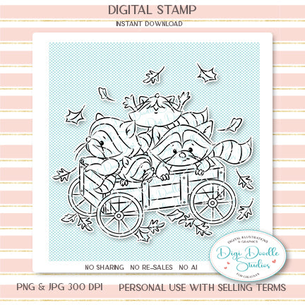 Raccoon Hayride Digi Stamp