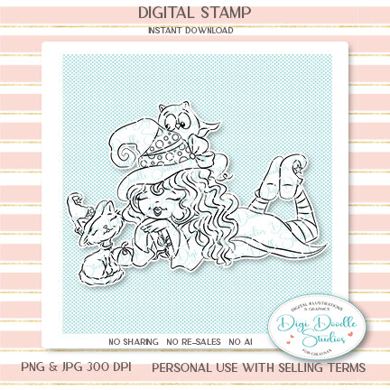 Salem Furrgie & Cleo Halloween Digi Stamp