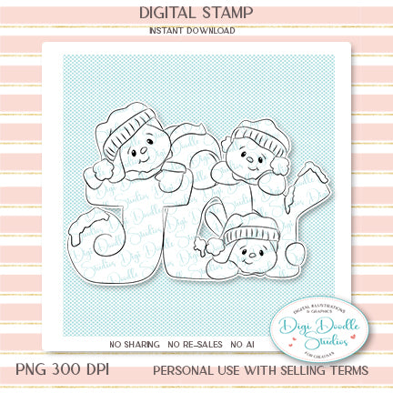 Sparkle Glitter & Joy Snowmen Digi Stamp