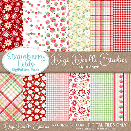 Strawberry Fields Digi Doodles 6x6 Digi Paper Pack