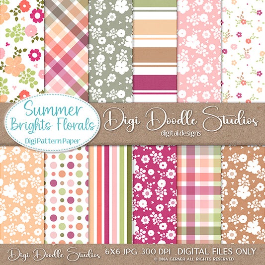 Summer Brights Florals 6x6 Digi Paper Pack