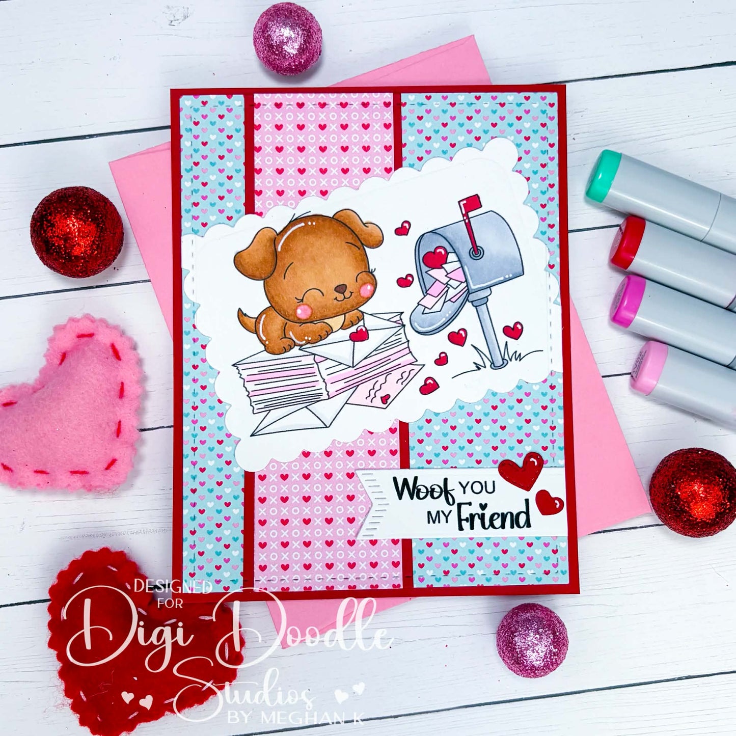 Waffles Valentine Pup Digi Stamp