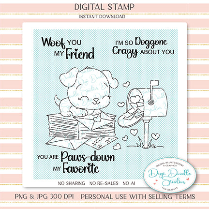Waffles Valentine Pup Digi Stamp