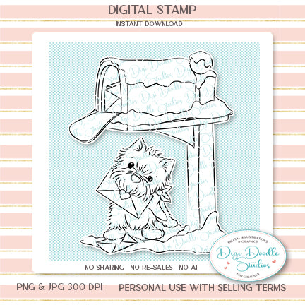 Westie Wooki Winter Pup Digi Stamp