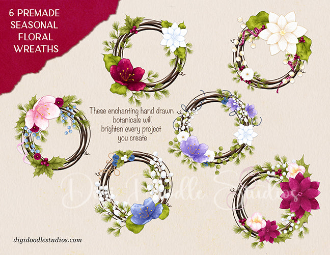 Furry & Bright Whimsical Winter Holiday Critters & Seasonal Florals